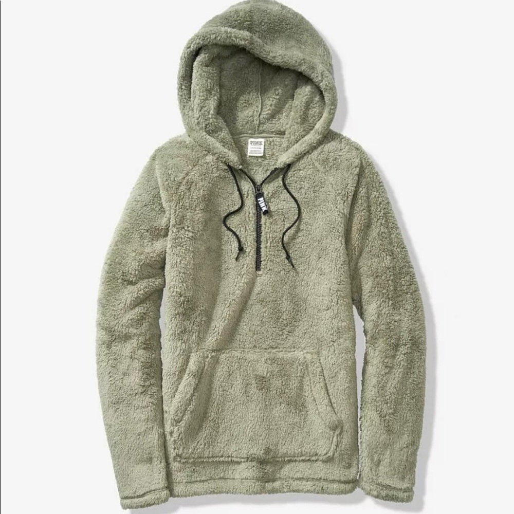 NWOT PINK Sage Teddy Bear Sherpa half Zip Hoodie